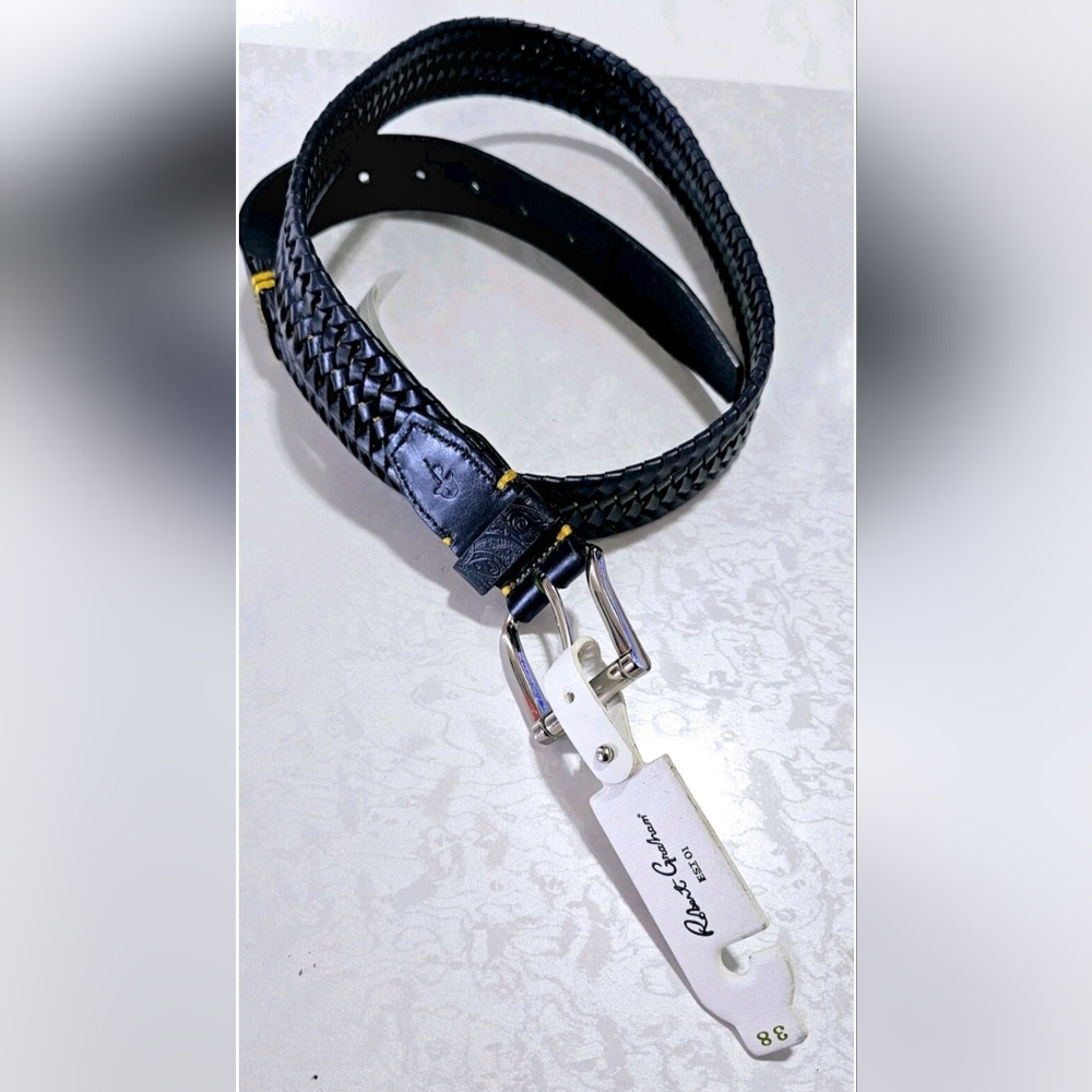 Robert Graham Black Woven Leather Belt New With Tags.